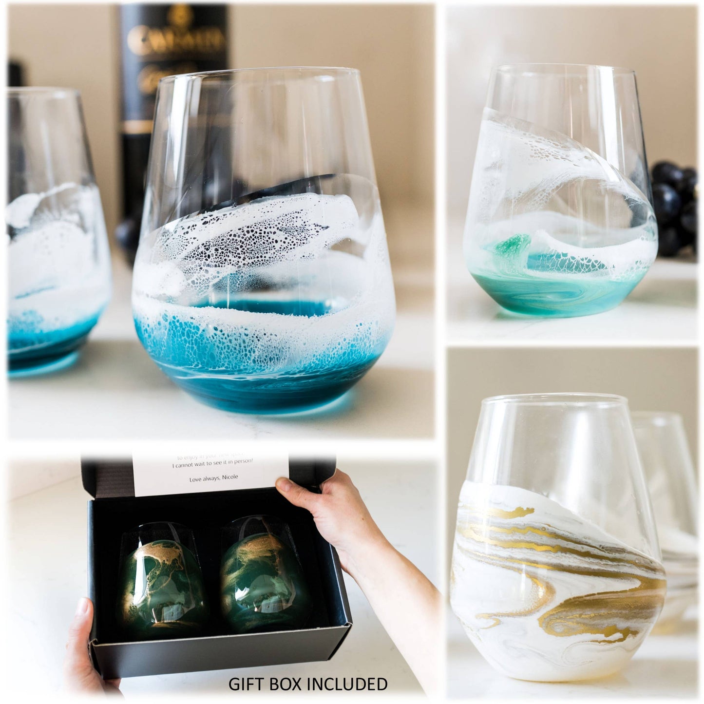 Resin Accented Wine and Entertaining Glasses -Jade