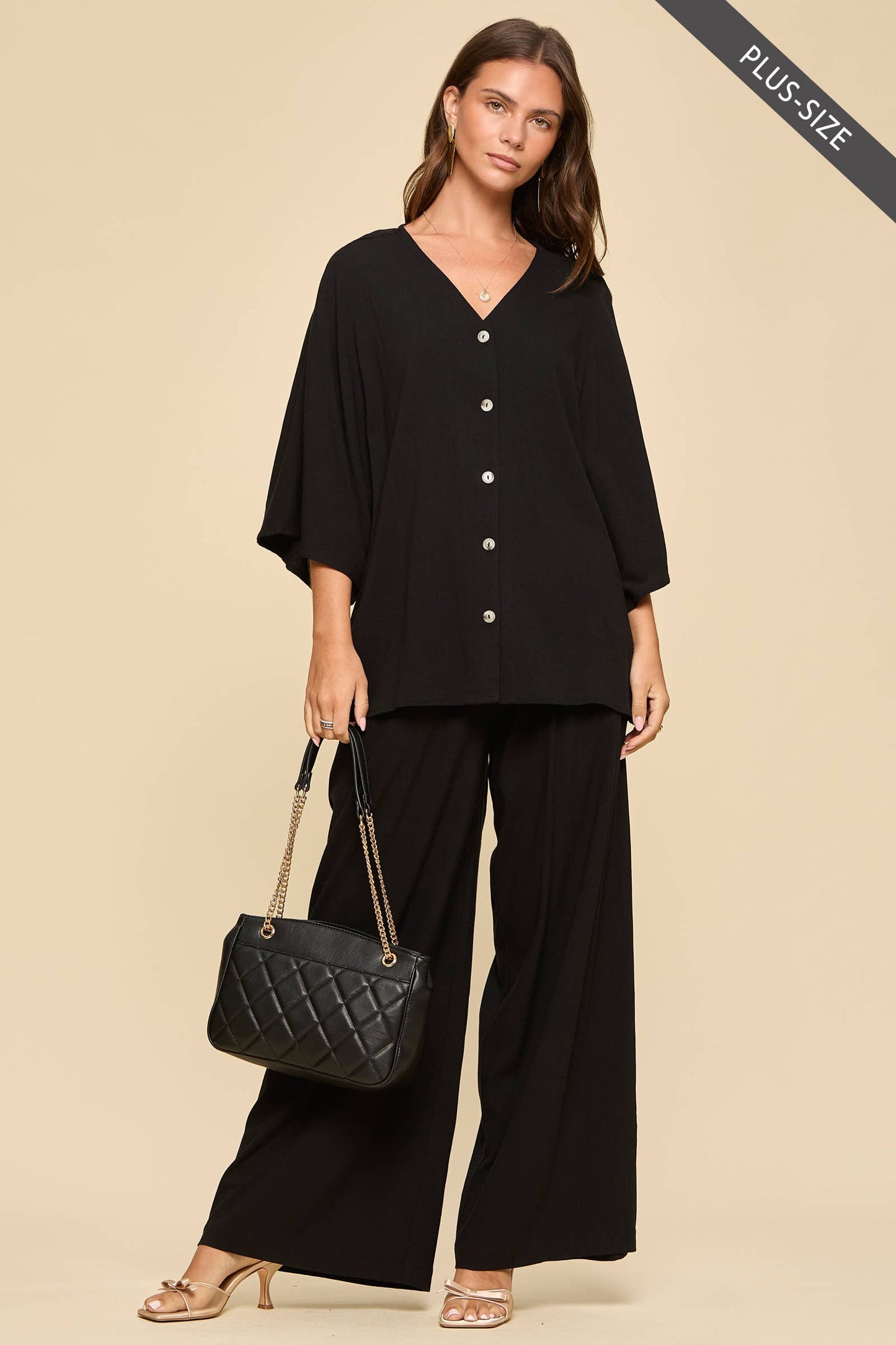 PLUS SIZE 2-Piece Linen Summer Set: EMERALD