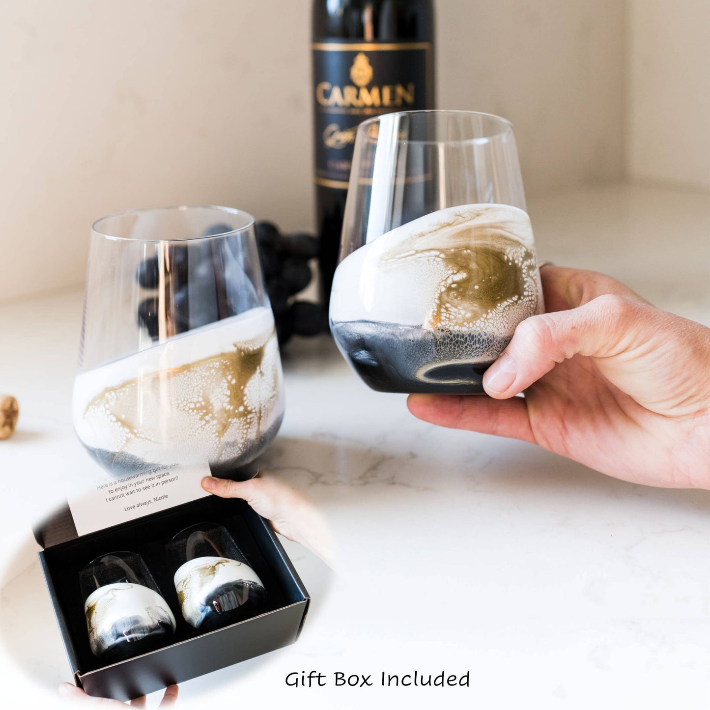 Resin Accented Wine and Entertaining Glasses -Jade