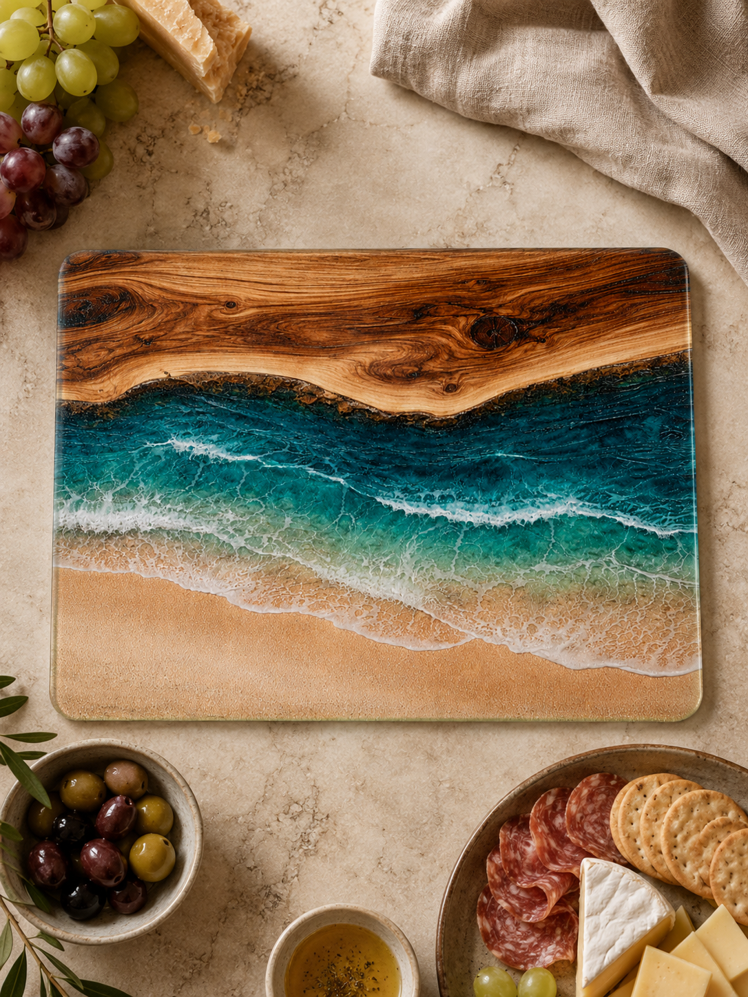 Coastal Tempered Glass Cutting Board: 11x15 inch