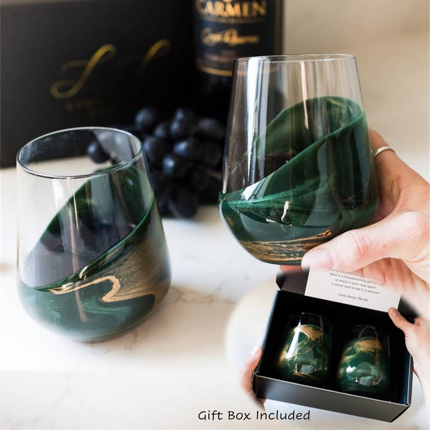 Resin Accented Wine and Entertaining Glasses -Jade