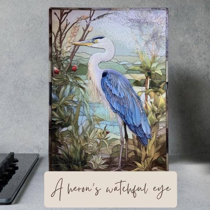 Blue Heron Tempered Glass Kitchen Cutting Board: 11x15 inch