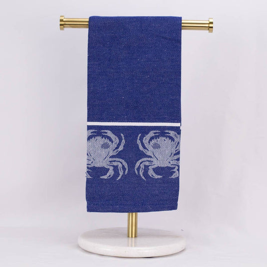 Crab Border Jacquard Hand Towel   Navy/White   20x28