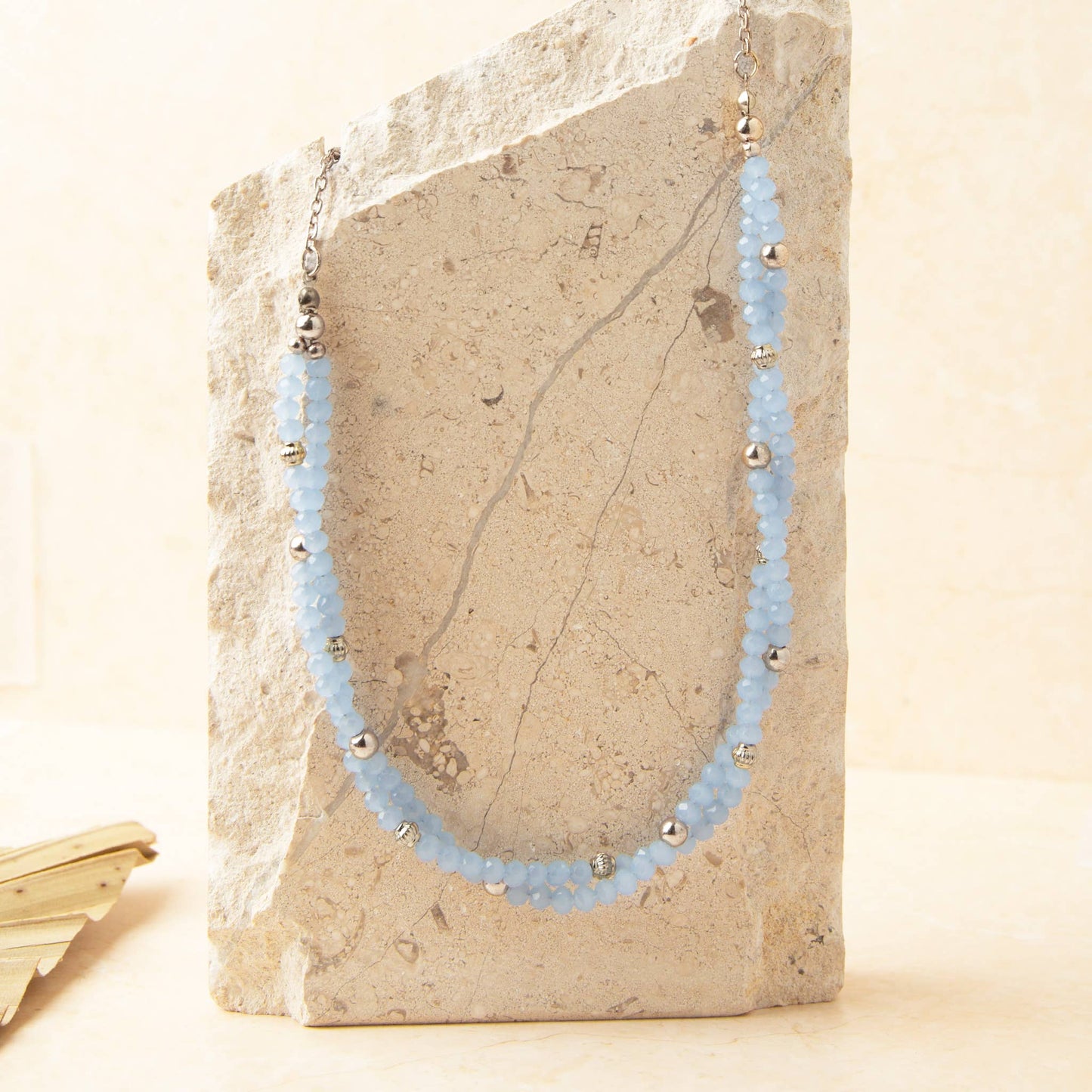 Aleja Braided Blue Glass 34" Long Beaded Necklace