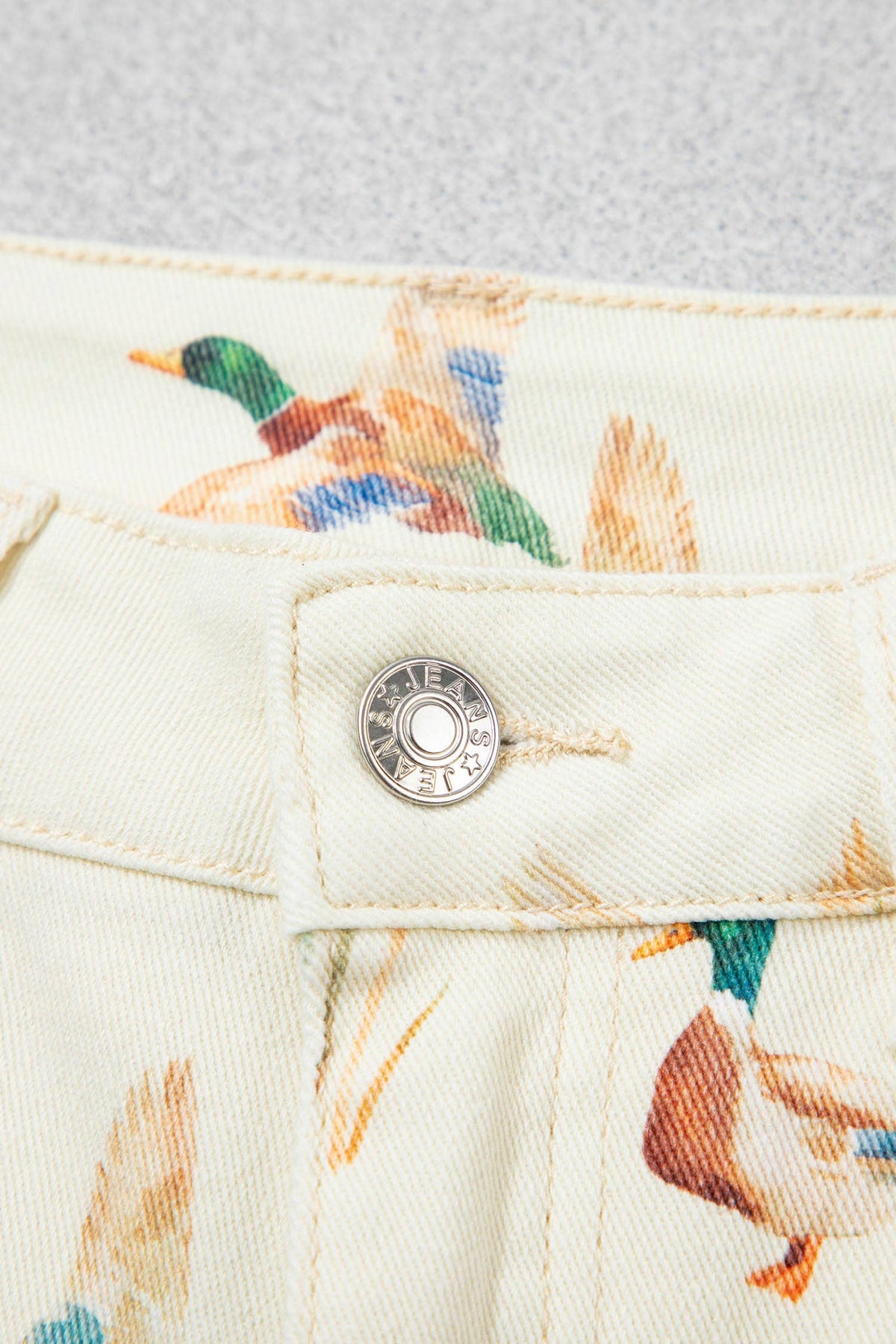 LDC Stylish Mallard Printed Cuffed Hem Shift Jeans: Beige / 10