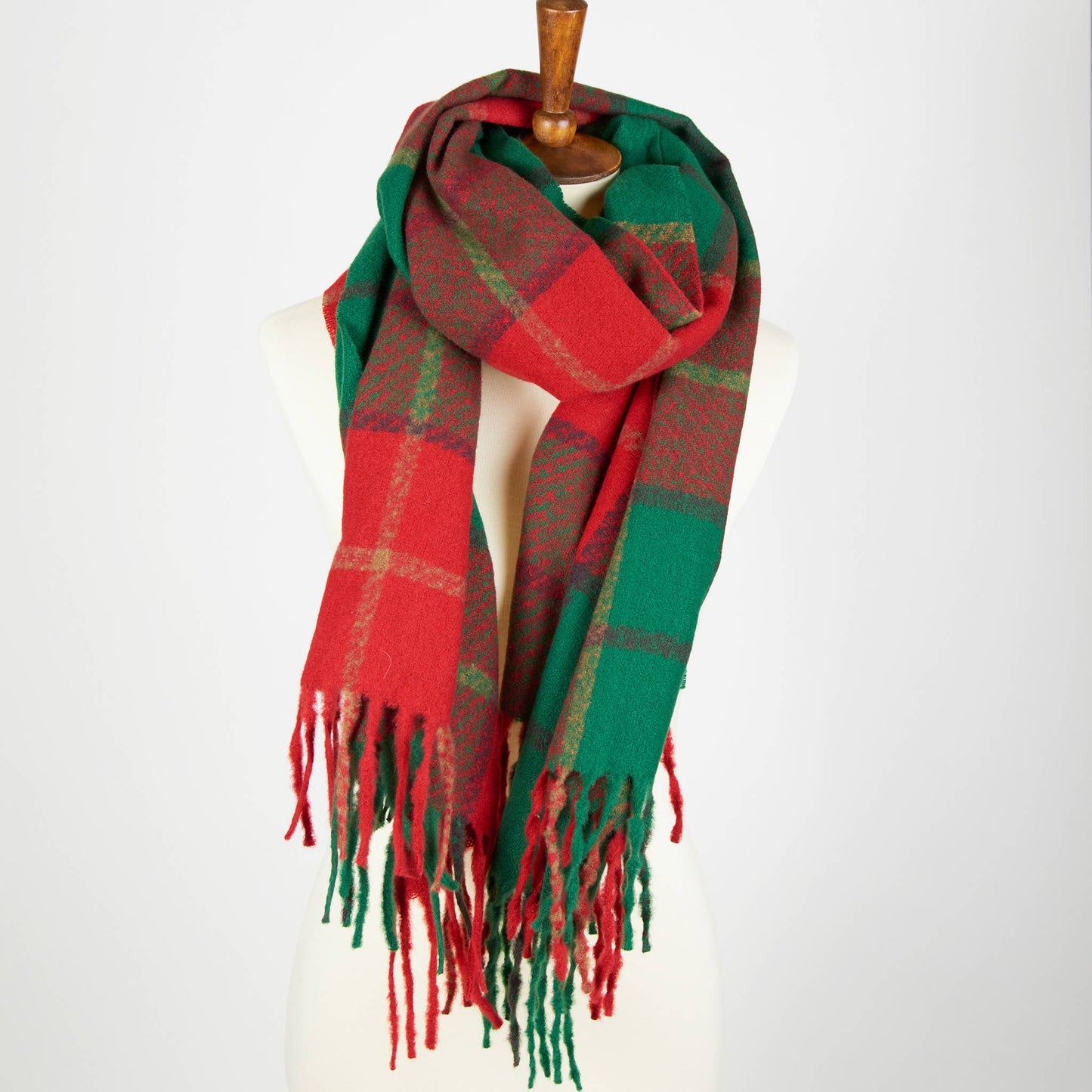 Kylie Windowpane Plaid Fringe Winter Scarf: Steel Blue
