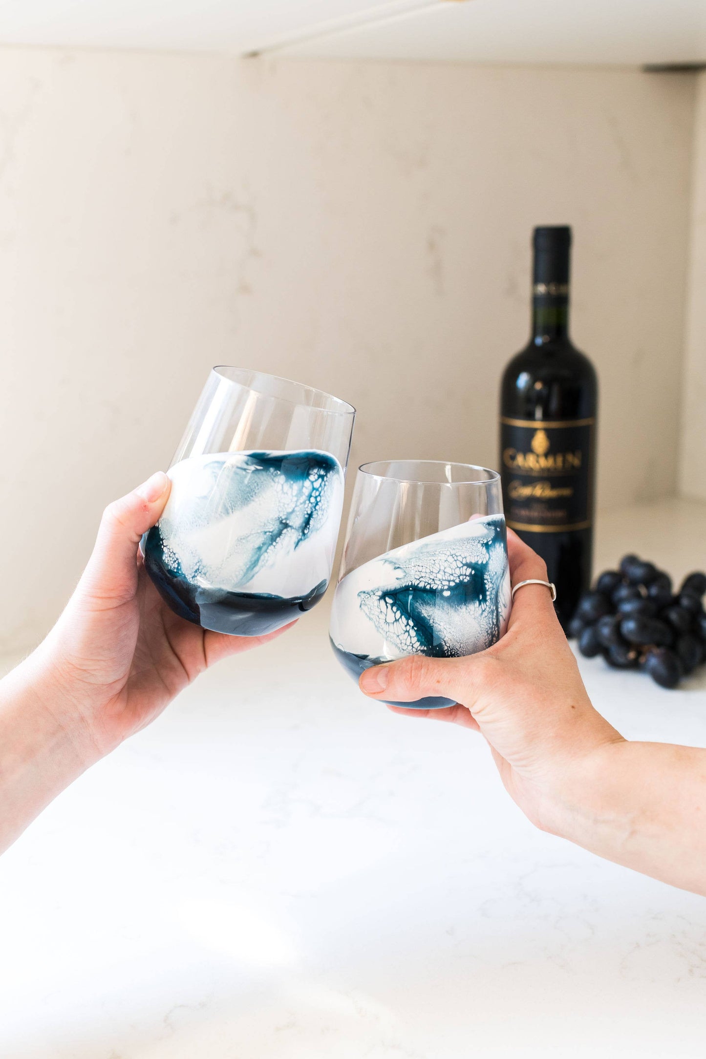 Resin Accented Wine and Entertaining Glasses -Jade