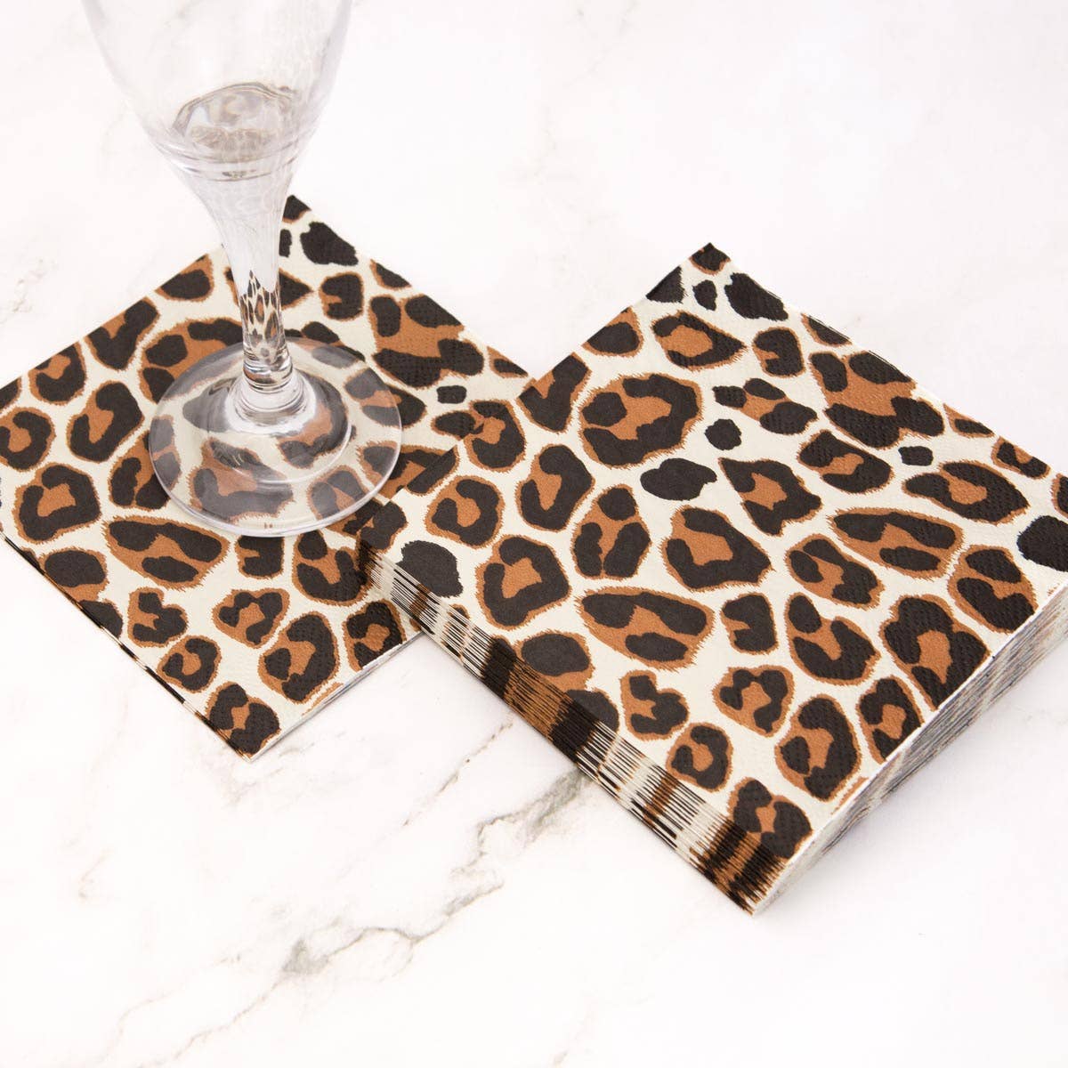 Leopard Cocktail Napkins    Shell/Black   5x5