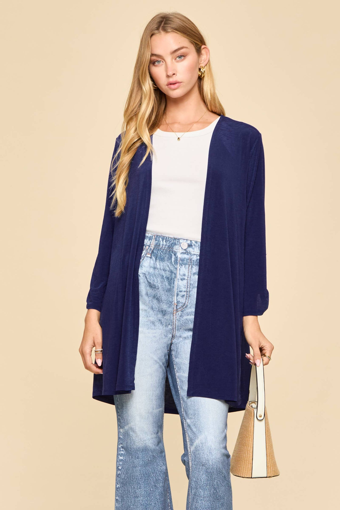 Open Front Cardigan: NAVY