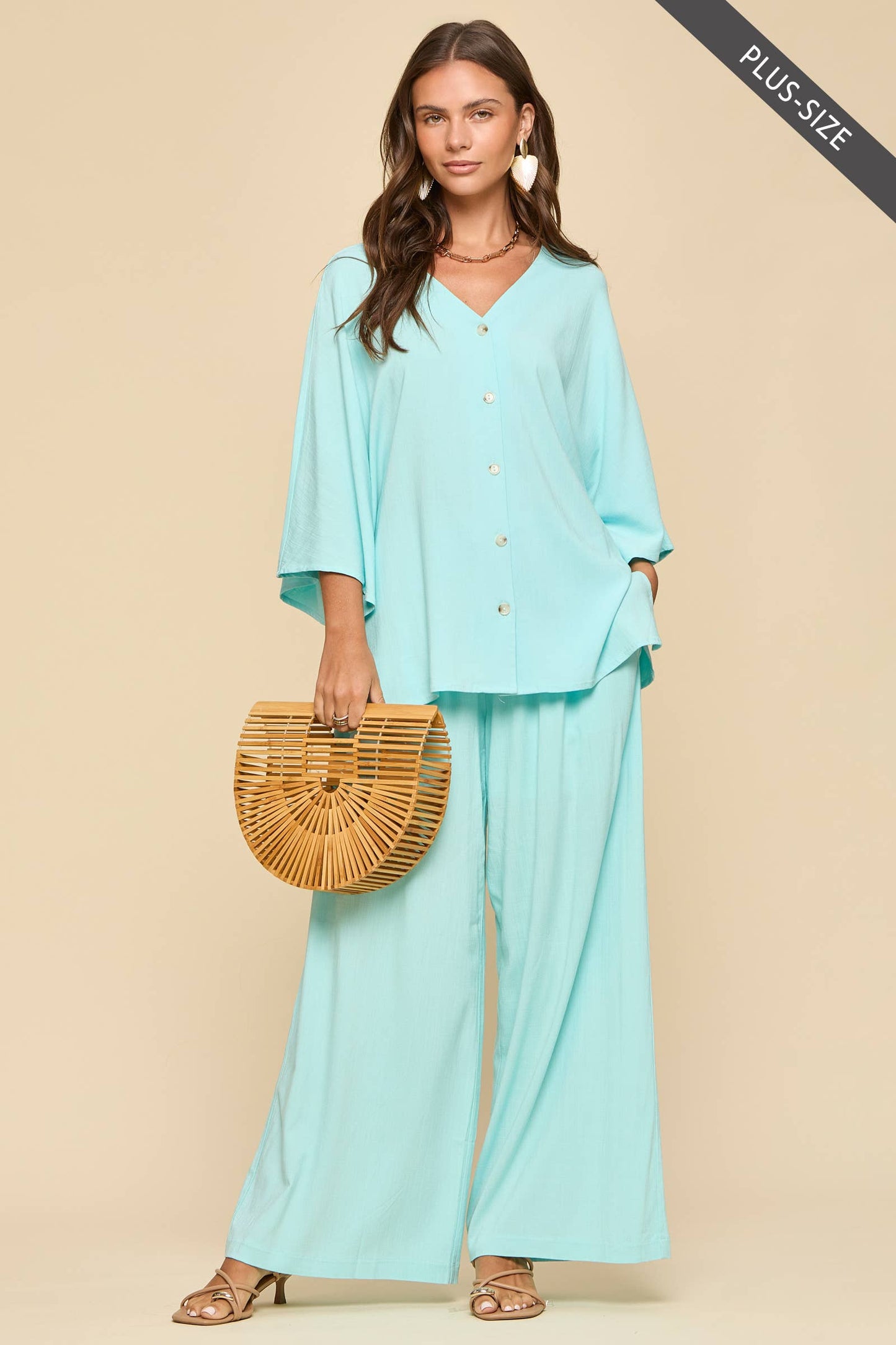 PLUS SIZE 2-Piece Linen Summer Set: EMERALD