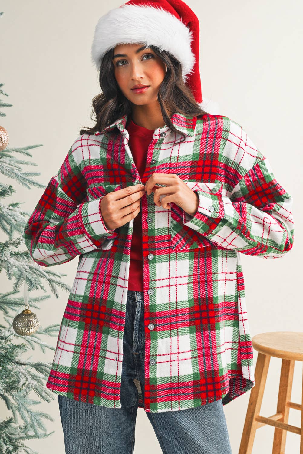 Christmas Plaid Casual Flannel Shacket