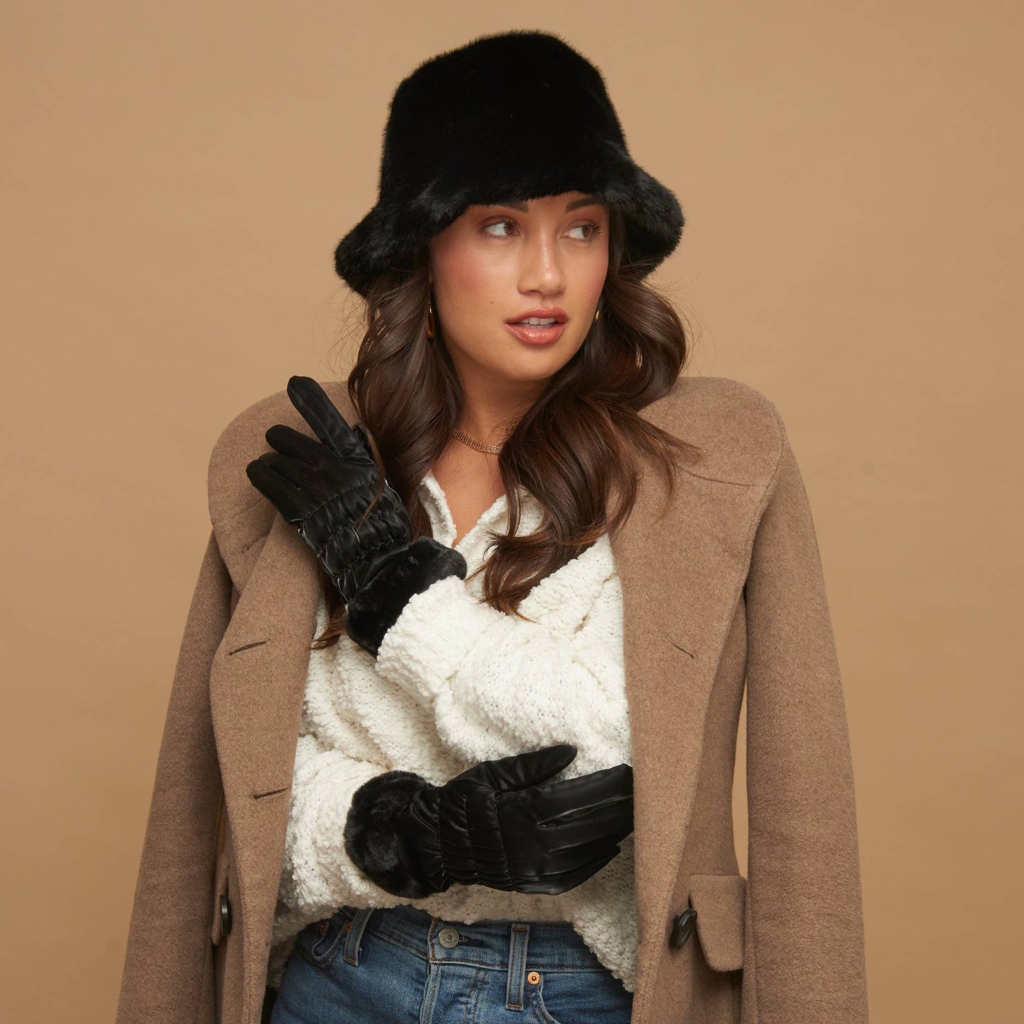 Spencer Faux Fur Cuff Texting Winter Gloves: Bronze