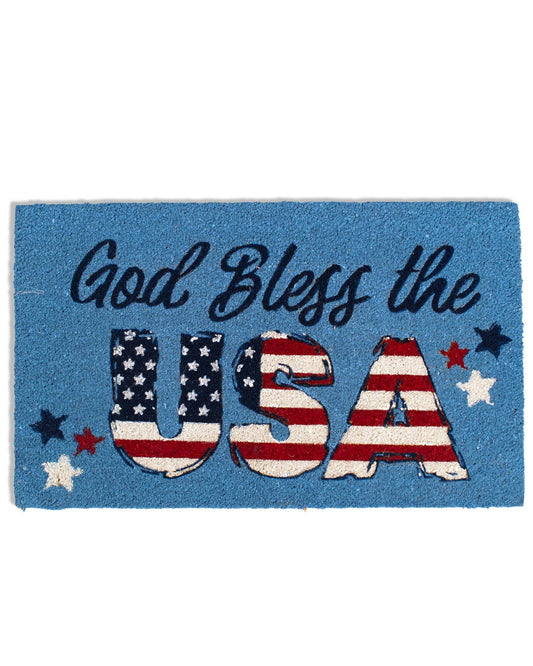 God Bless the USA Coir Doormat   Red/White/Blue   18x30