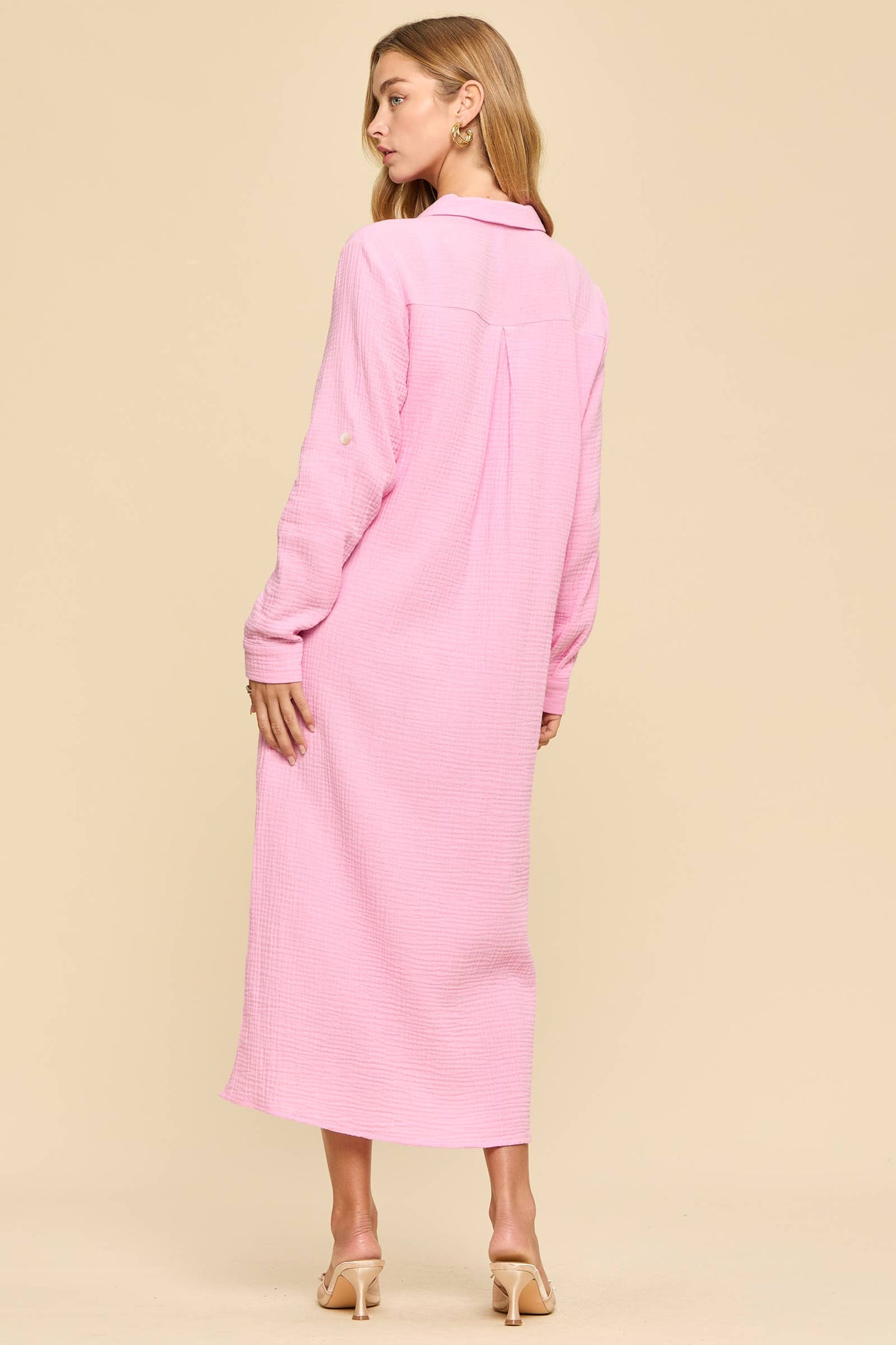 Breathable Cotton Button-Down Duster: PEACH SORBET