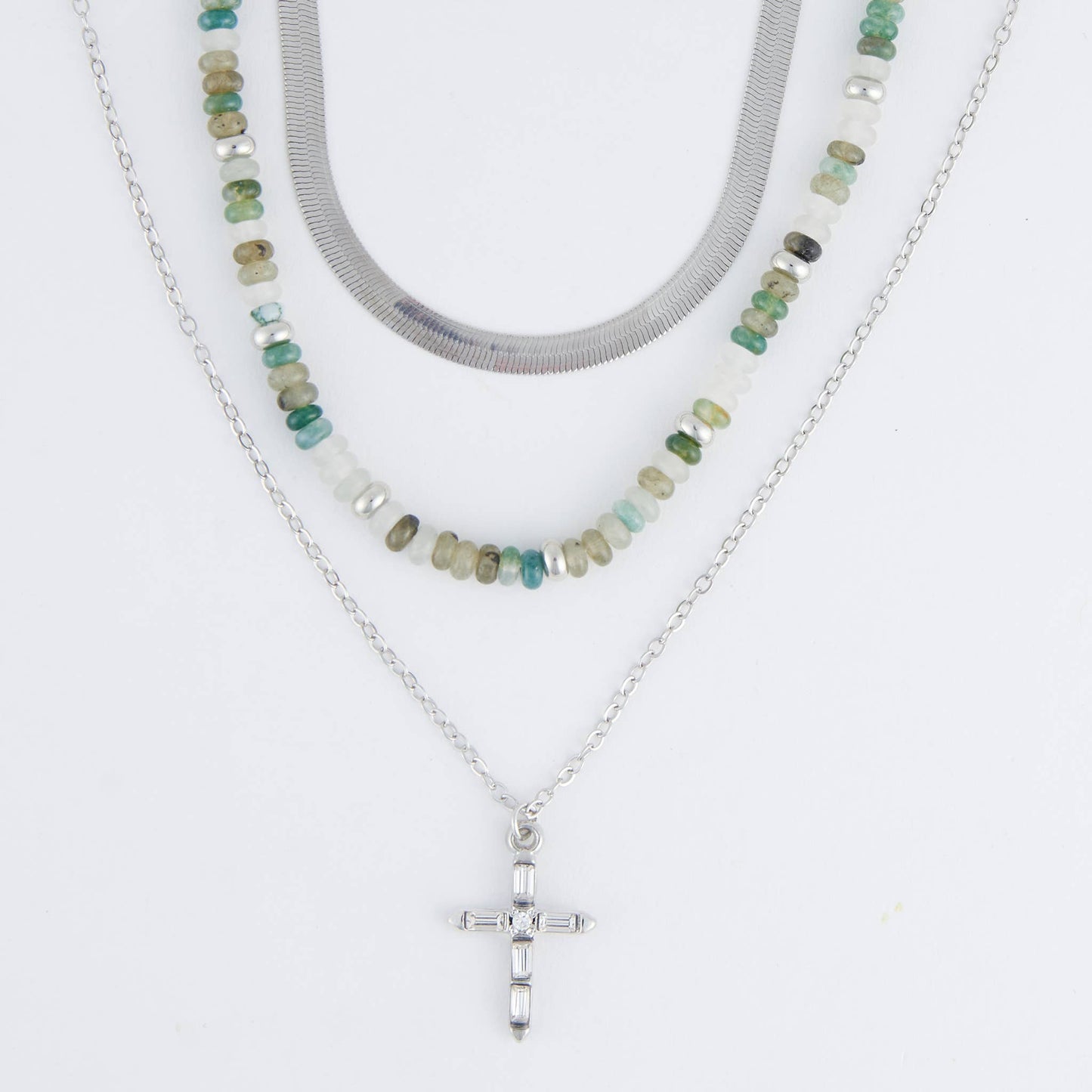 Eliana Beaded Layered Cross 18" Pendant Necklace: Gold