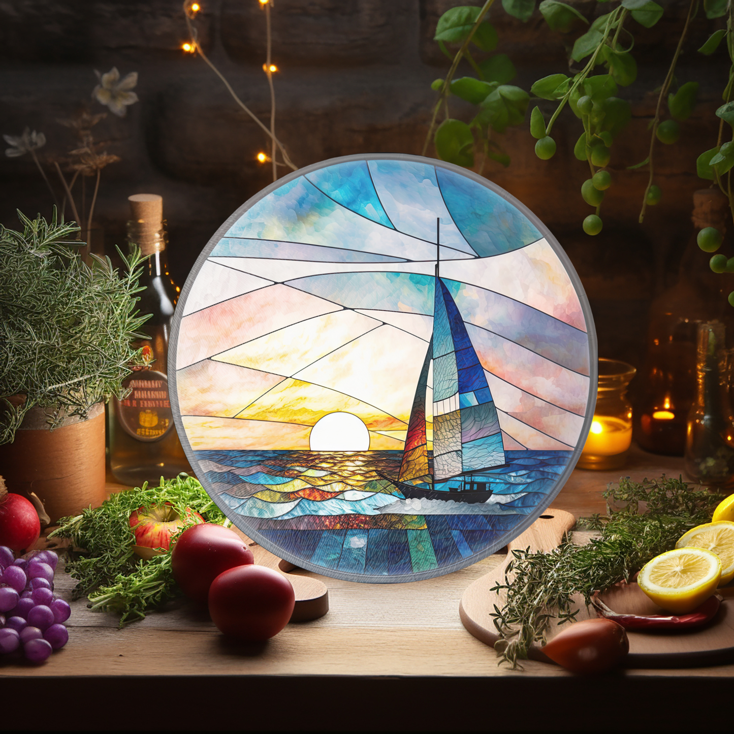 Tempered Glass Cutting Board: Nautical Serving Tray: 8 - Inch